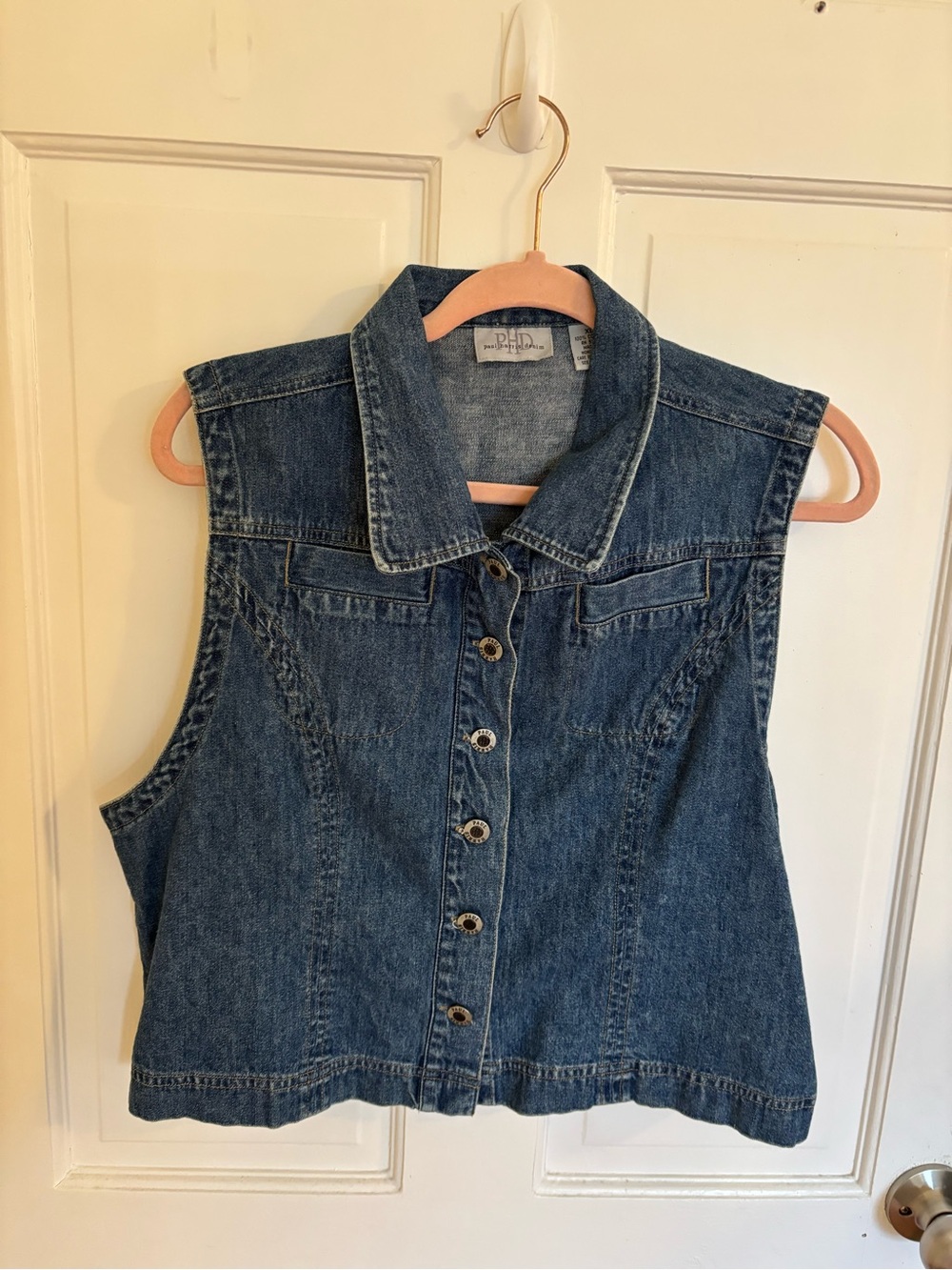 Vintage PHD Sleeveless Denim Button-Front Vest - Blue Size XL